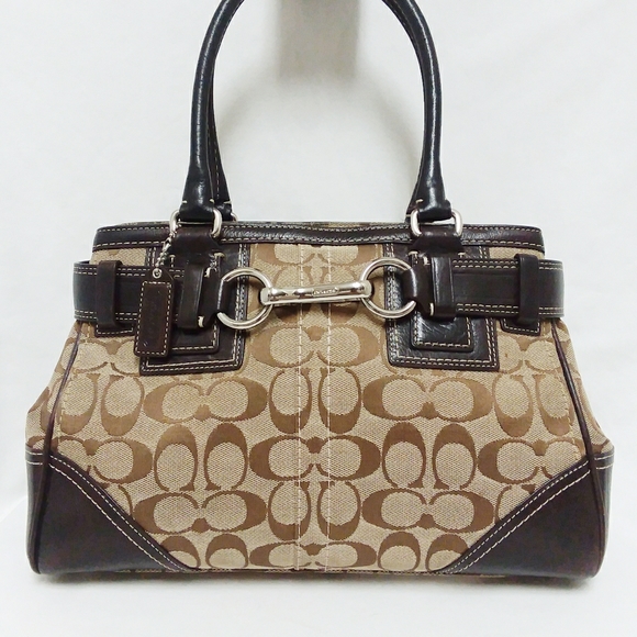 Coach Handbags - Coach Khaki Canvas Leather Satchel Bag